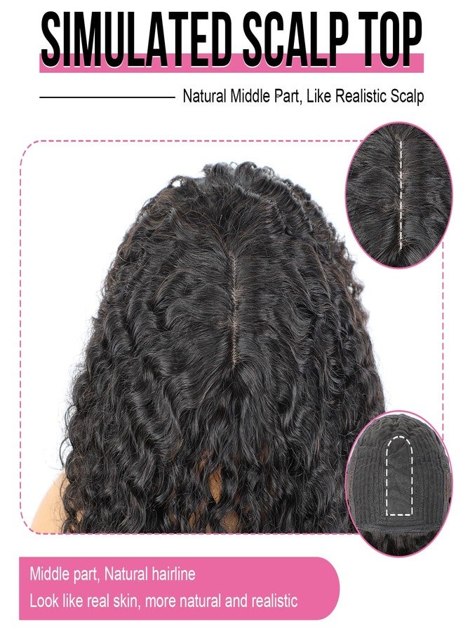 BLY Kinky Curly Half Wig Human Hair with Bangs Glueless Wear and Go 3 In 1 Flip Over Wig for Women Beginner Friendly Natural Look Scalp Top 180 Density Natural Black 20 Inch - Image 5